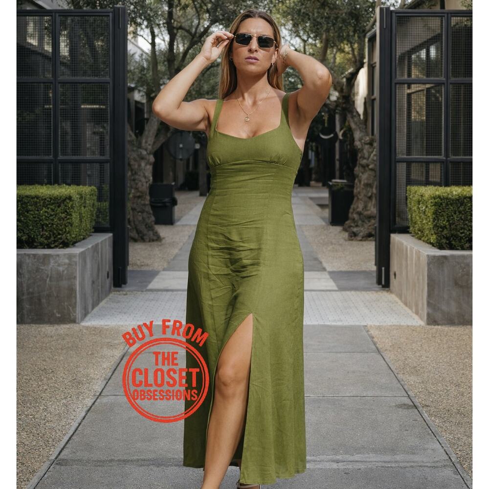 ZARA Green Linen Blend Front Slit Midi Dress NWT | Sizes M & L - Picture 7 of 16